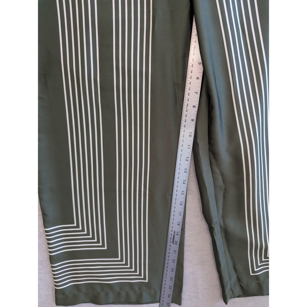 Wide Leg Pants Womens Petite Large Green Geometric Satin Pull On LOFT NWT - Picture 3 of 7